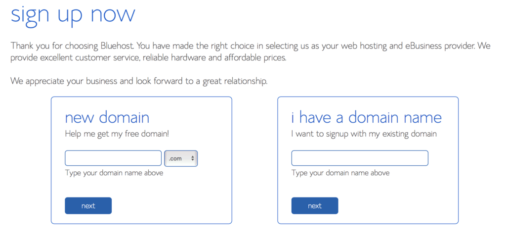 Sign up to Bluehost