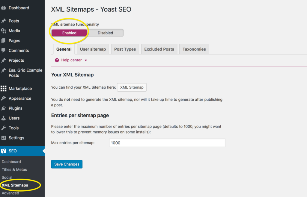 Enable XML Sitemap